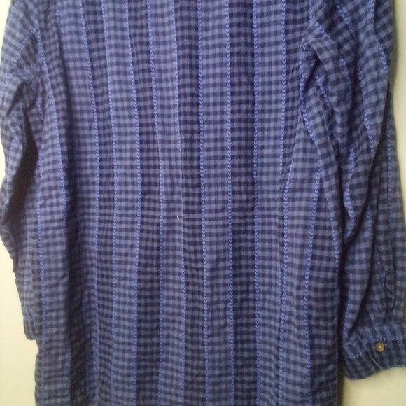 Bobbie Brooks Shirt L Women Long Sleeve Fall Leaves Button Up Plaid Blue - Picture 15 of 15